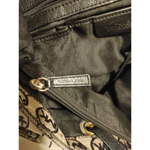 Michael Kors Jet Set Tote Leather and Canvas Black and Tan Logo - Picture 13 of 15